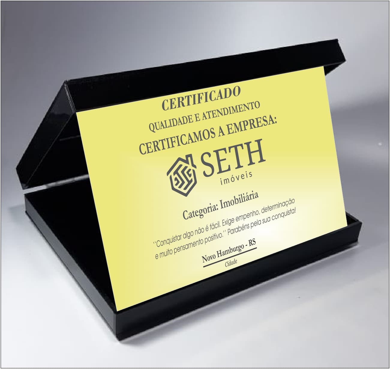 Certificado de qualidade e atendimento da empresa Seth Imóveis