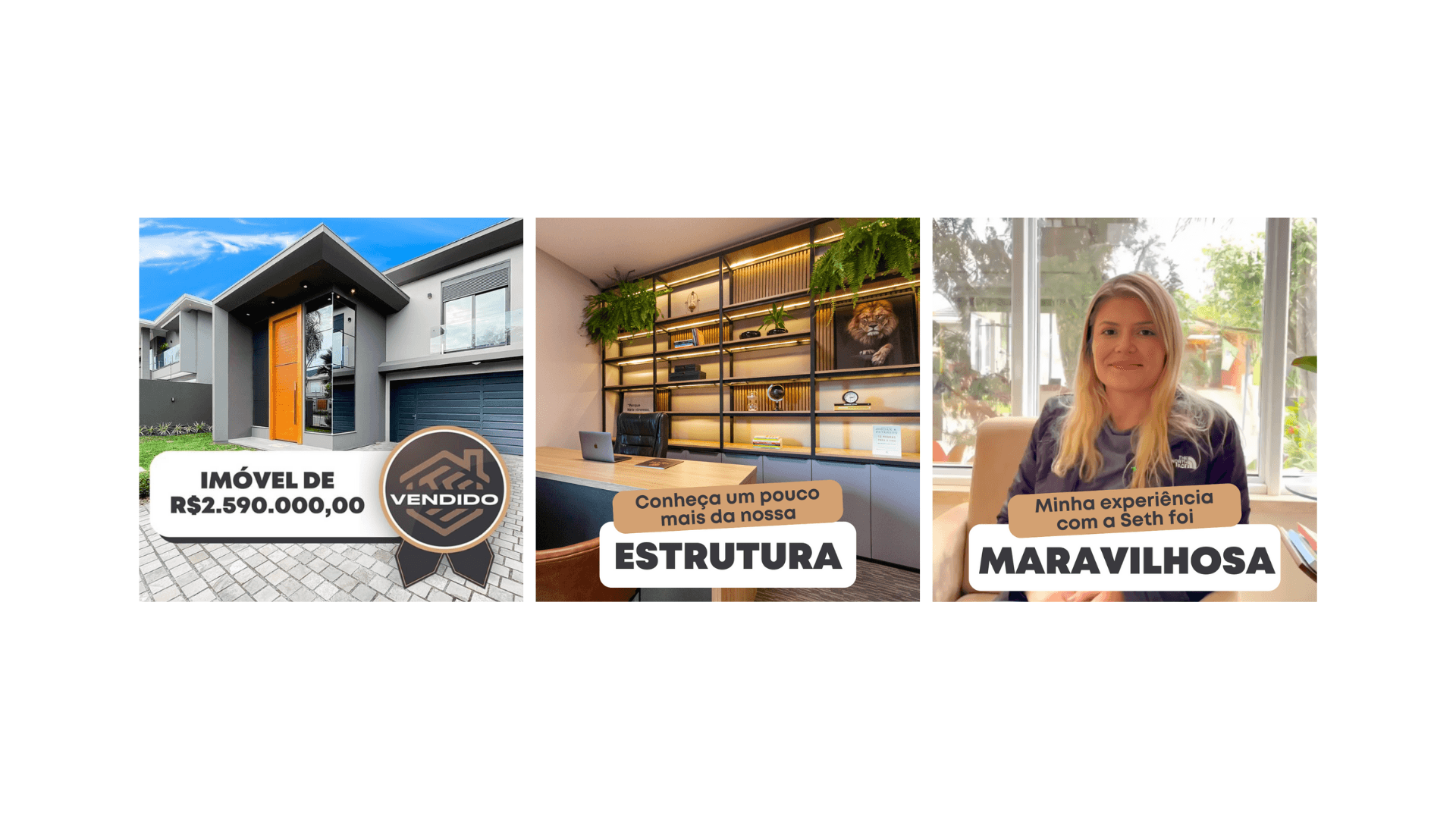 3 posts do instagram da SethImóveis